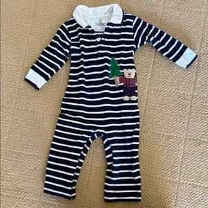 Florence Eiseman size 24m Navy & White Striped Kids One-Piece with Bear Applique